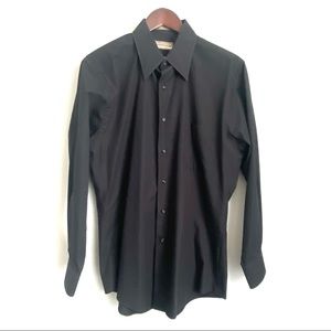 VAN HEUSEN Mens Medium 15.5 Black Fitted Long Sleeve Button Up Dress Shirt X10